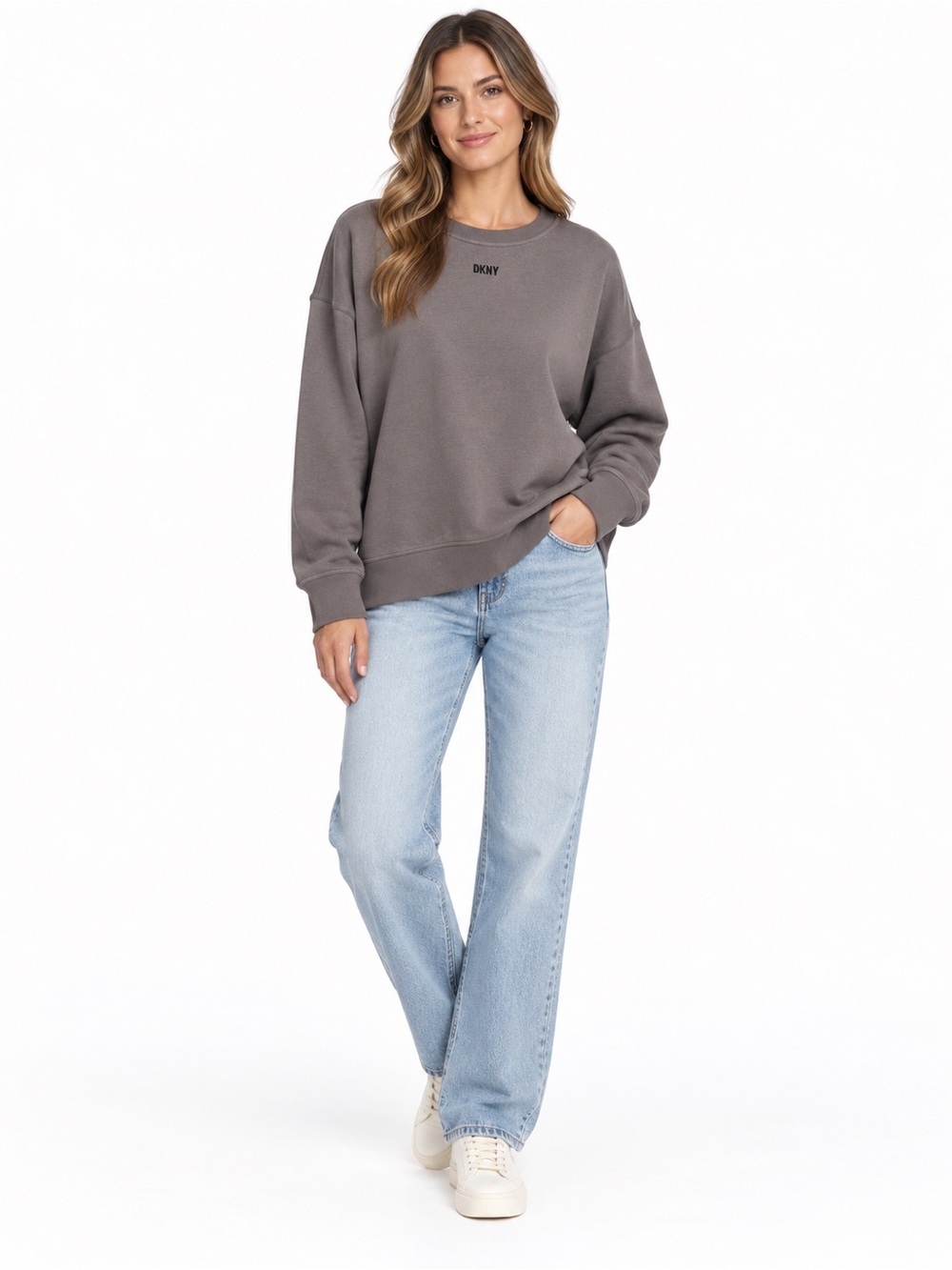 DKNY Oversized Gray Taupe Crewneck Sweatshirt XL NWT